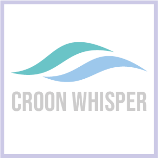 Croon Whisper logo with teal and blue waves representing relaxation and calm music.